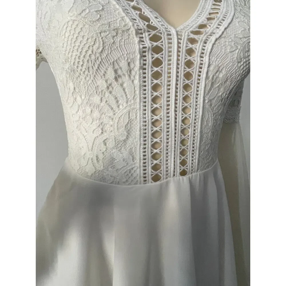 Two Sisters Bethany Lace Boho Short White Wedding Dress Size 8 - Picture 4 of 11